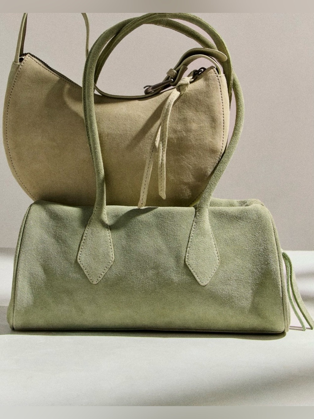 NWT Free People Sierra Suede Shoulder Bag in Moss Green 13X7 NEW $78 Leather - Picture 6 of 10